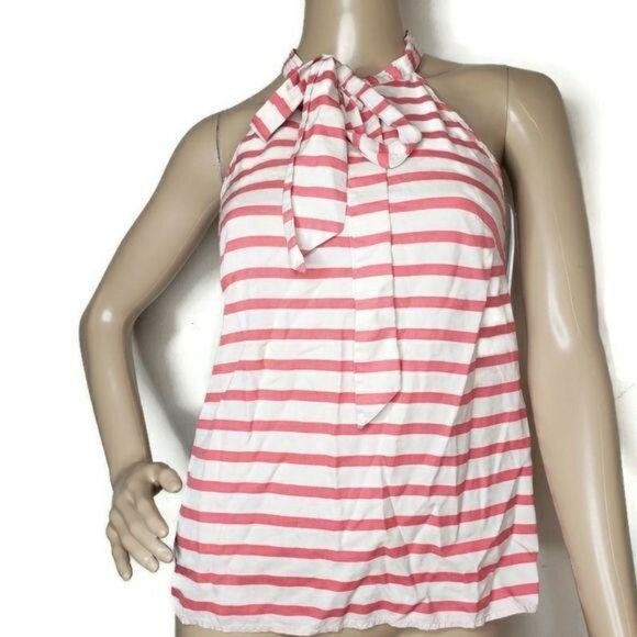 J.Crew Womens Red & White Striped Halter Top Bow Tie Neck Size 0 100% Silk - Picture 3 of 6